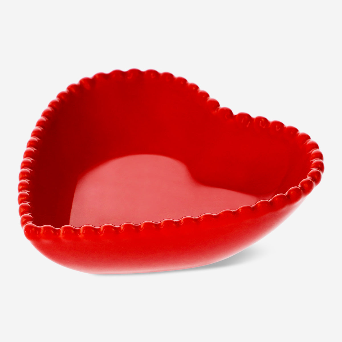 BOWL CERAMIC HEART SHAPE WITH BEAD ON EDGE LARGE RED