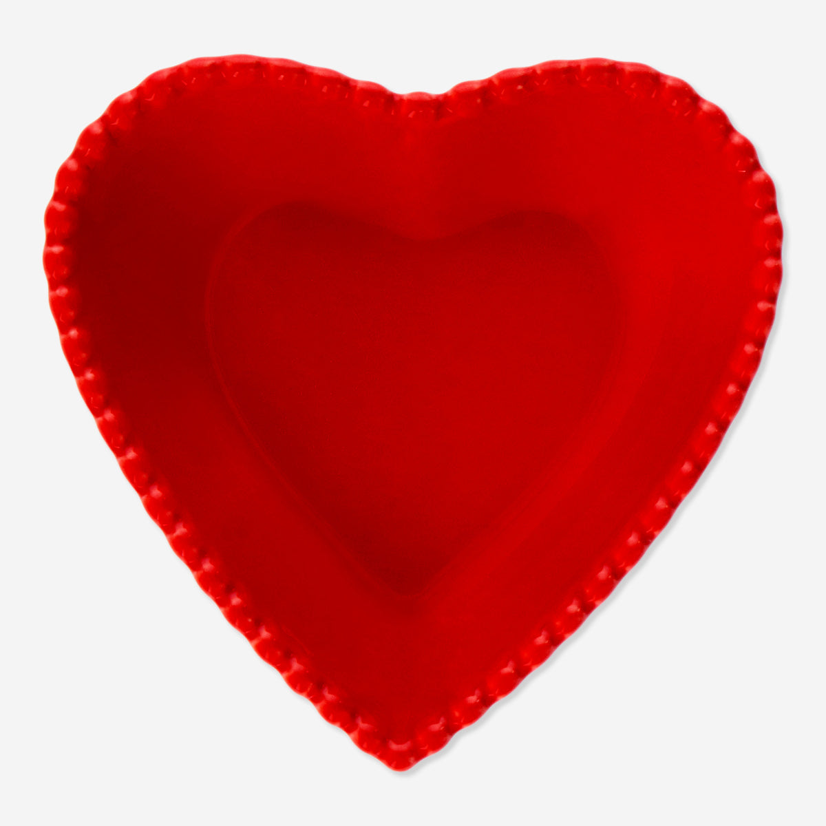 BOWL CERAMIC HEART SHAPE WITH BEAD ON EDGE LARGE RED