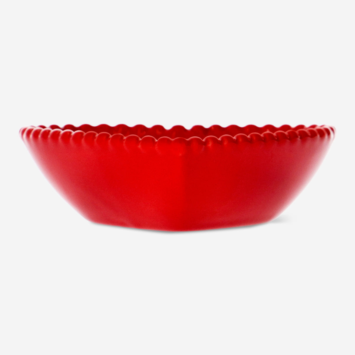 BOWL CERAMIC HEART SHAPE WITH BEAD ON EDGE LARGE RED