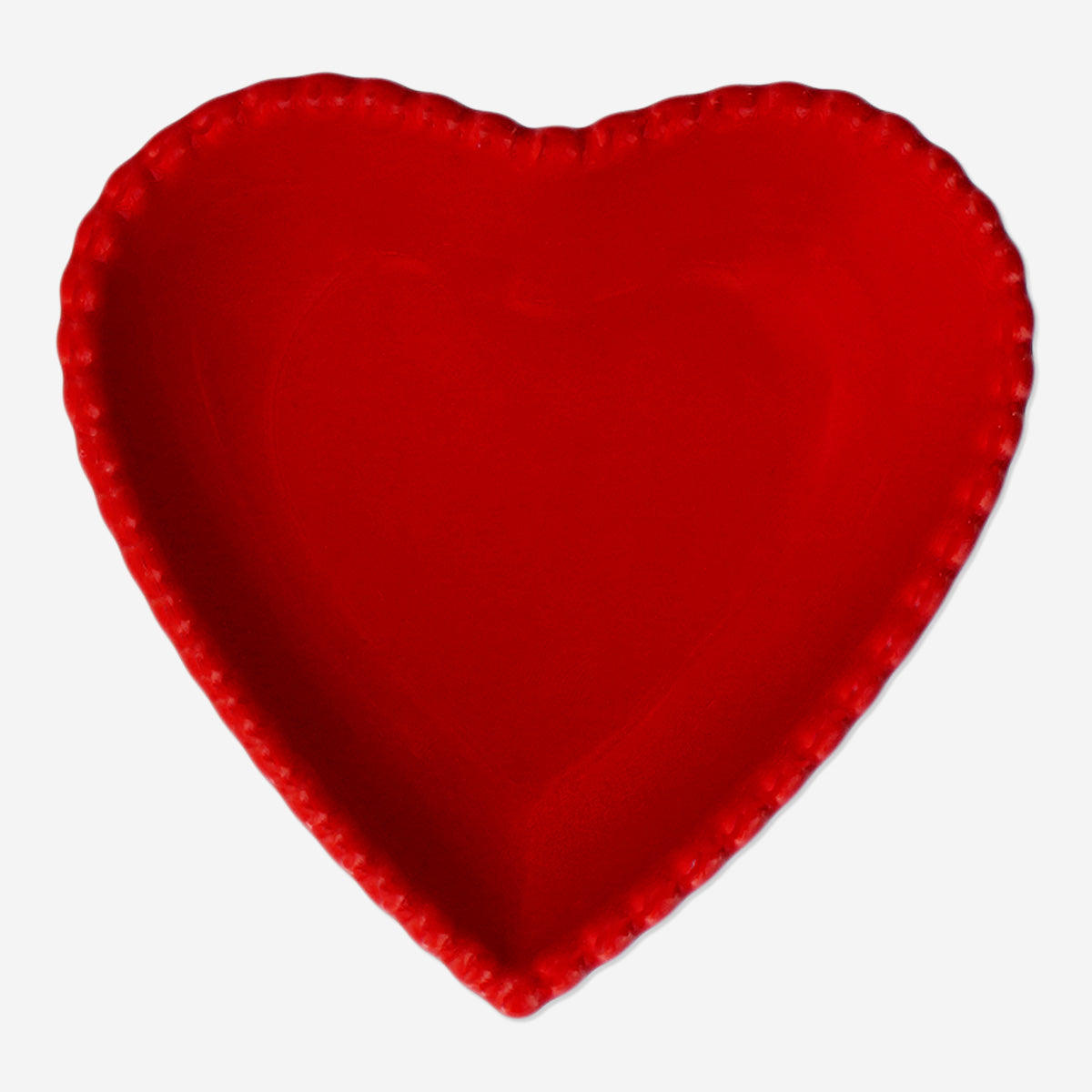 BOWL CERAMIC HEART SHAPE WITH BEAD ON EDGE LARGE RED