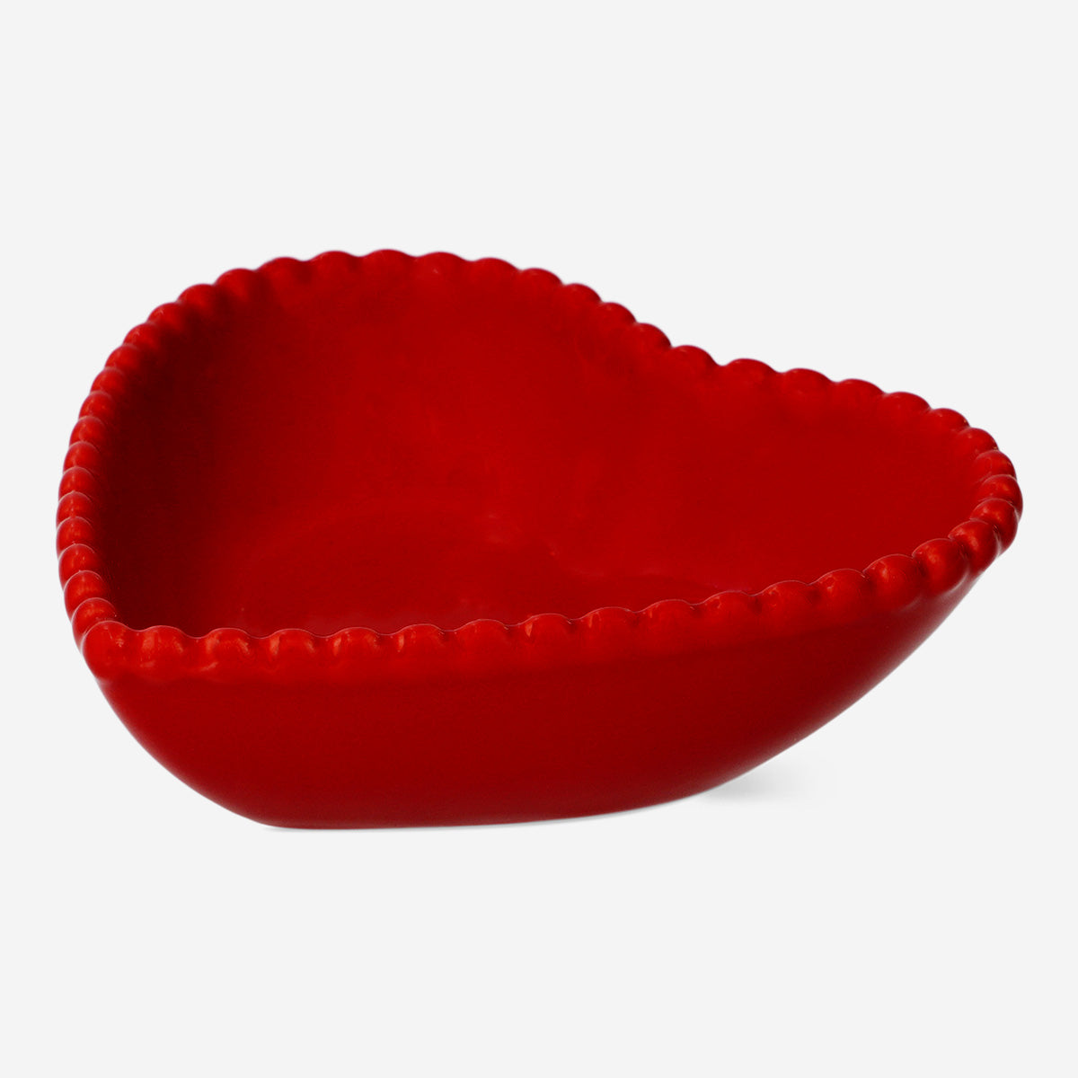 BOWL CERAMIC HEART SHAPE WITH BEAD ON EDGE LARGE RED