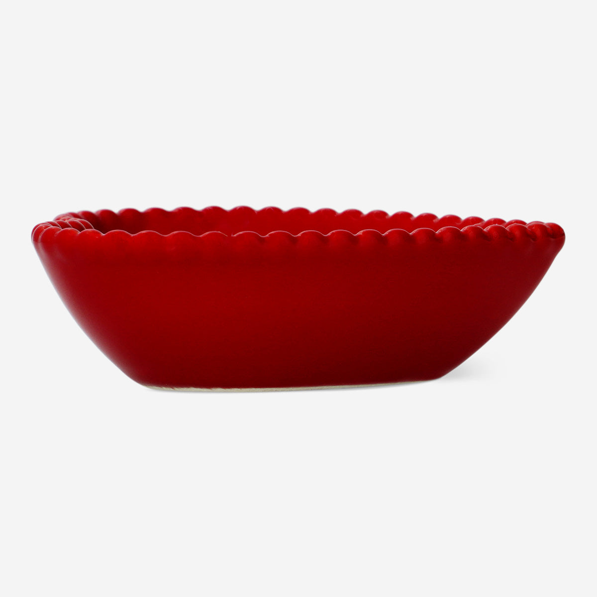 BOWL CERAMIC HEART SHAPE WITH BEAD ON EDGE LARGE RED