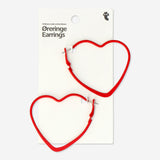 EARRINGS HOOP LARGE RED HEARTS 2PCS