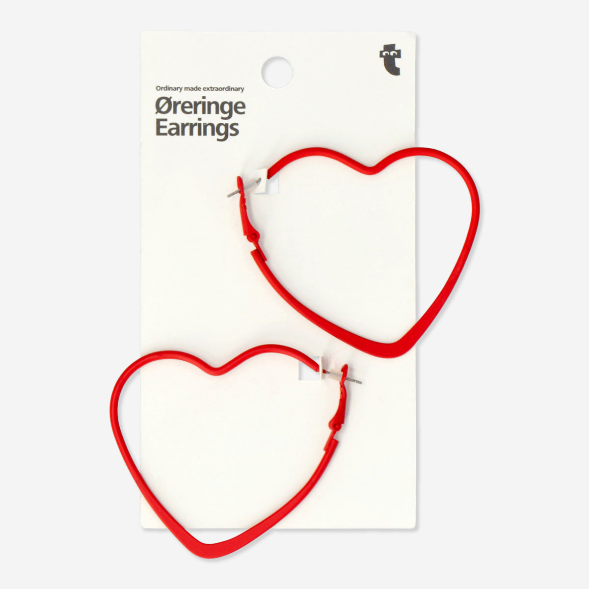 EARRINGS HOOP LARGE RED HEARTS 2PCS