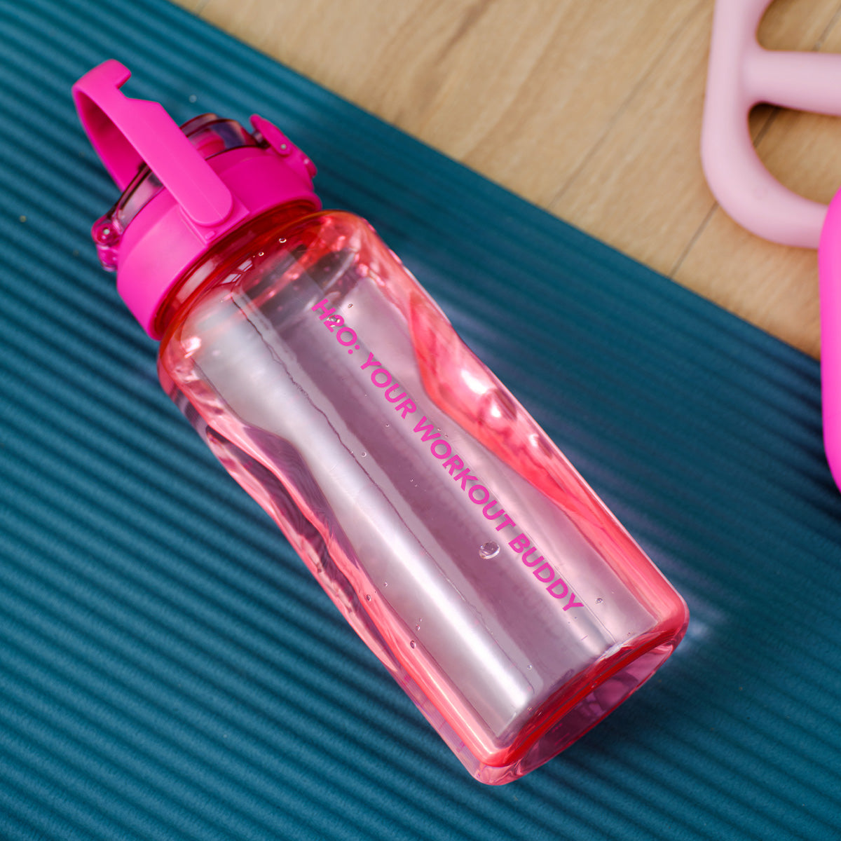 DRINKING BOTTLE GIANT SIZE WITH HANDLE TEXTS AND PINK COLORS