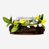 TEALIGHT HOLDER W FLOWERS AND LEAVES