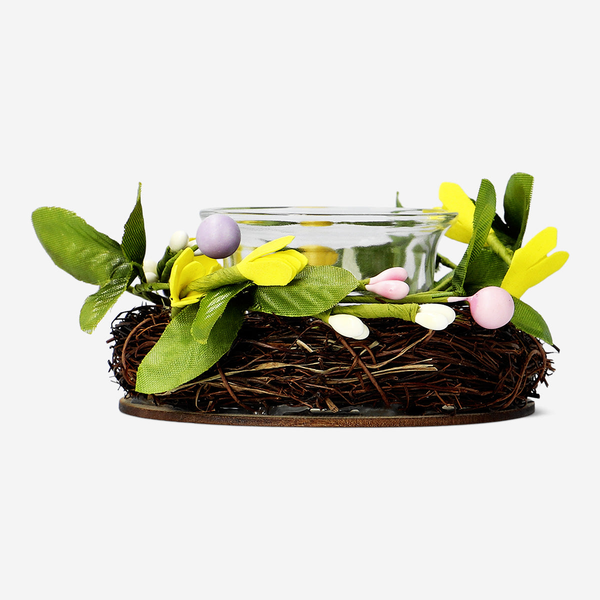 TEALIGHT HOLDER W FLOWERS AND LEAVES