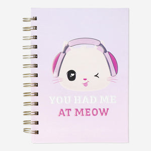 Kedi Desenli Pembe Spiralli Kalemli Defter