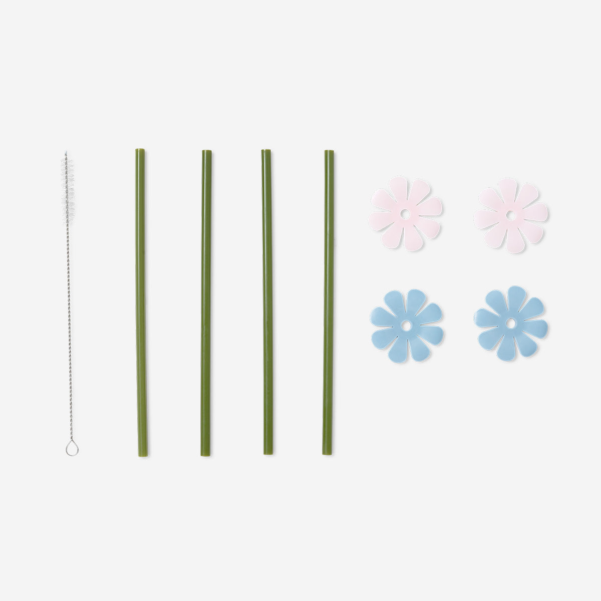 REUSEABLE STRAWS PP WITH CHERRY BLOSSOM CLIPS 4 PCS