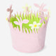 BASKET FELT PINK W WHITE FLOWERS MEDIUM
