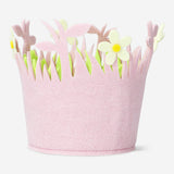 BASKET FELT PINK W WHITE FLOWERS MEDIUM