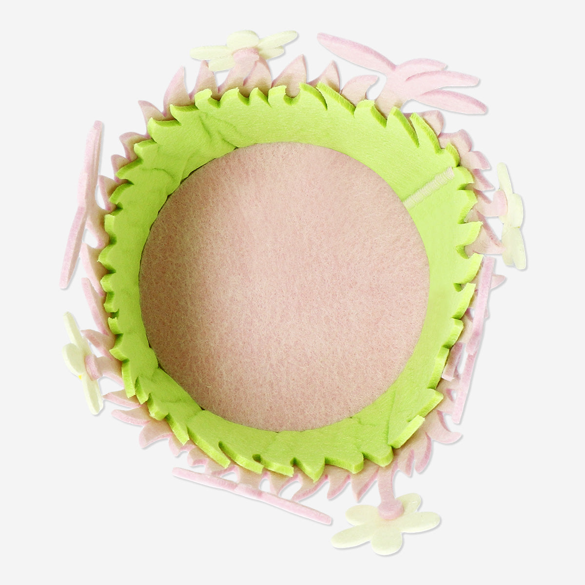 BASKET FELT PINK W WHITE FLOWERS MEDIUM