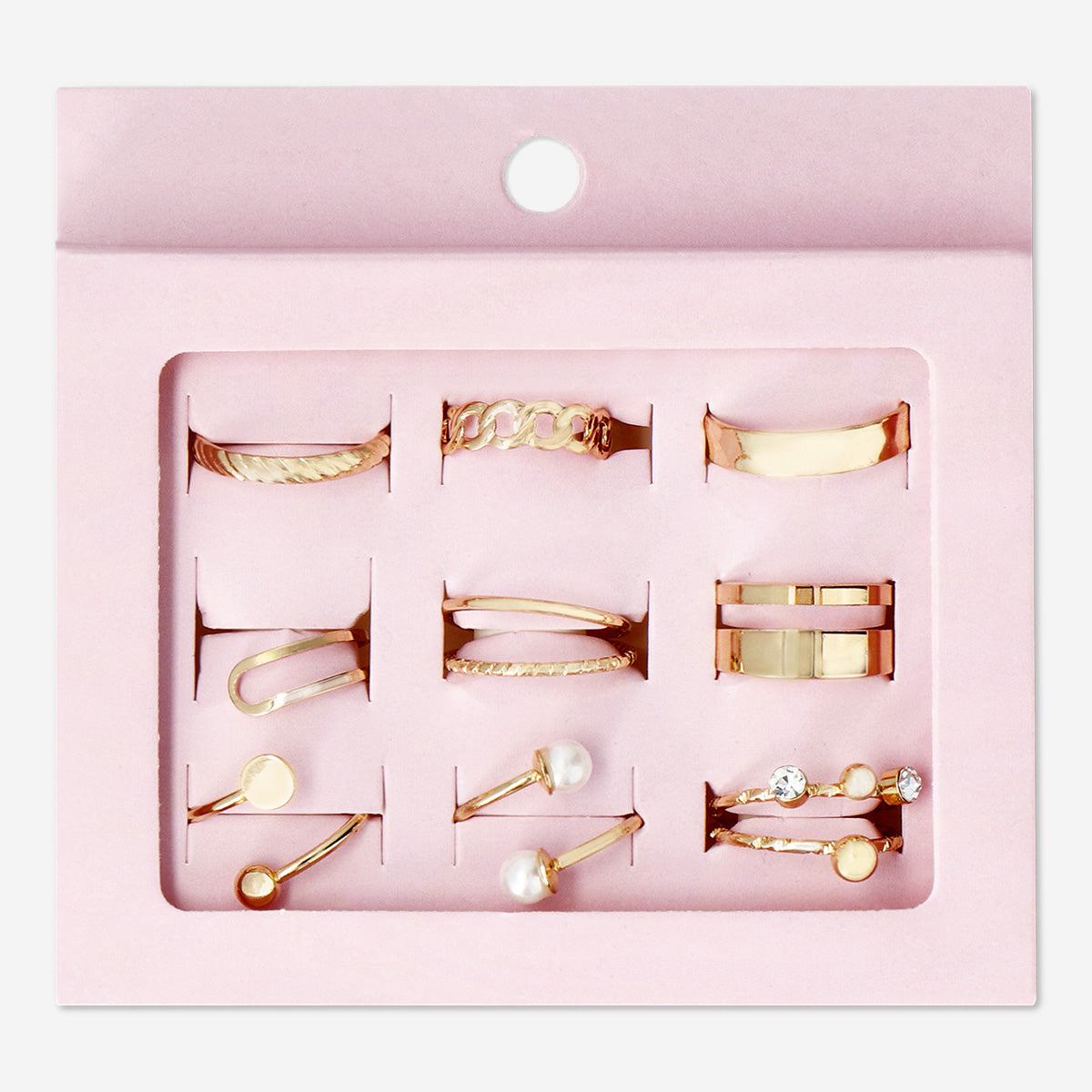 FINGERRINGS GOLD+PEARLS 9PCS SET ADJUSTABLE