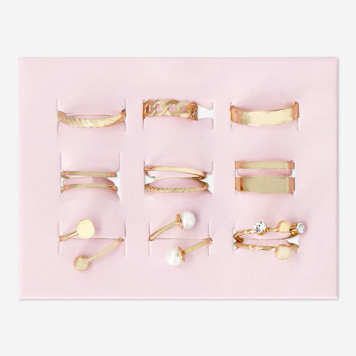 FINGERRINGS GOLD+PEARLS 9PCS SET ADJUSTABLE