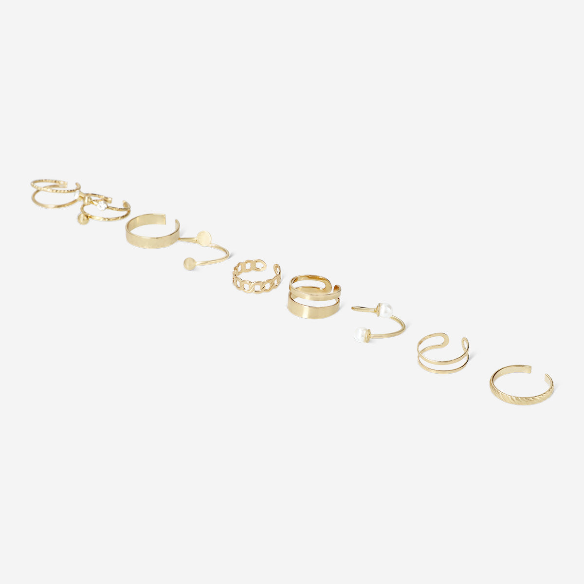 FINGERRINGS GOLD+PEARLS 9PCS SET ADJUSTABLE