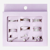 FINGERRINGS SILVER+PEARLS 9PCS SET ADJUSTABLE