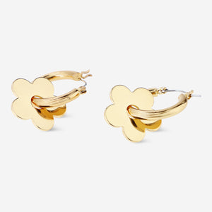 EARRINGS HOOPS FLOWER GOLD 2PC