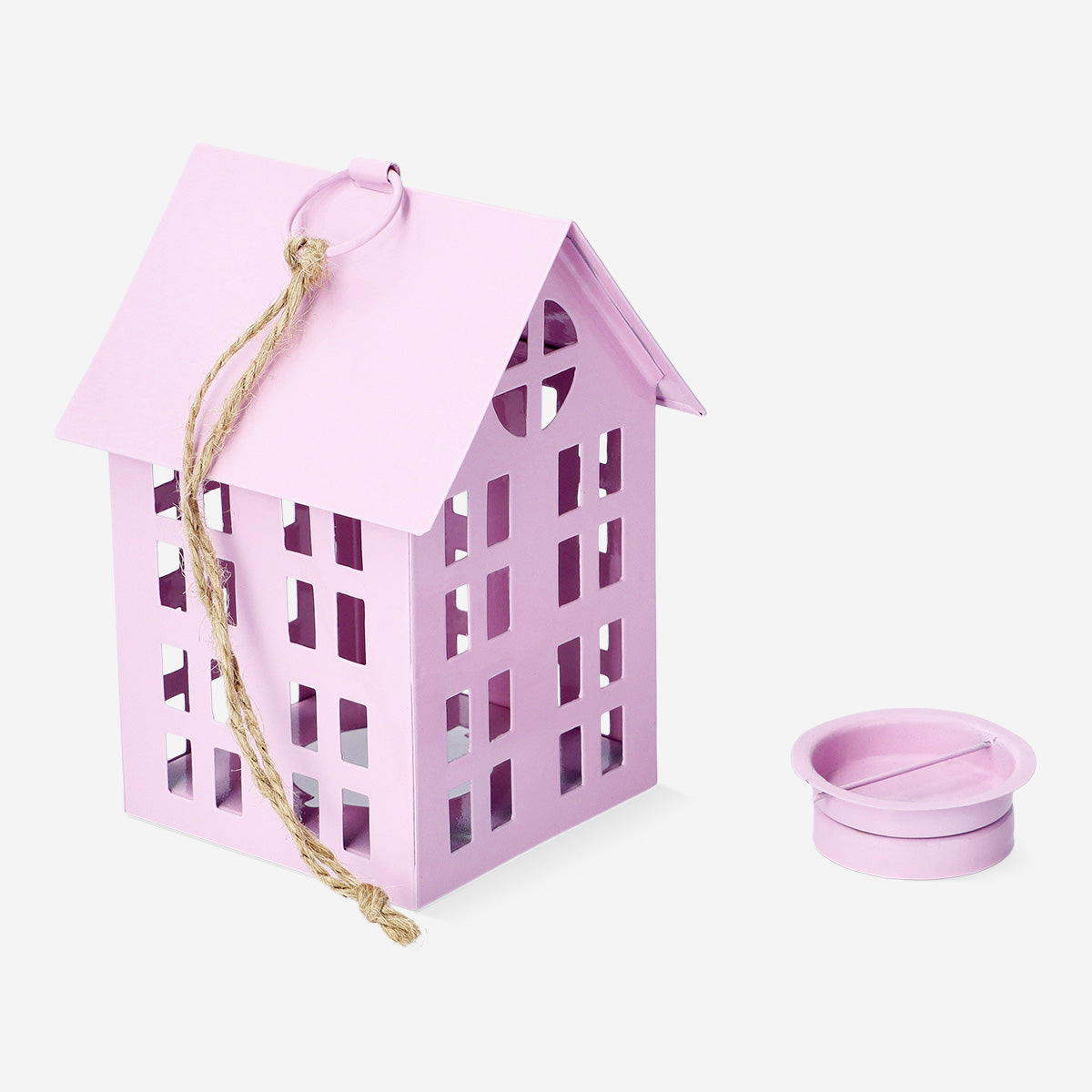 Pembe Ev Şeklinde Askılı Metal Fener
