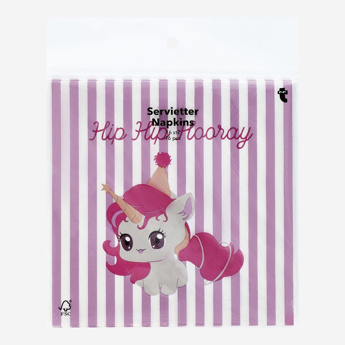 16'lı Pembe Unicorn Desenli Çizgili Kağıt Peçete