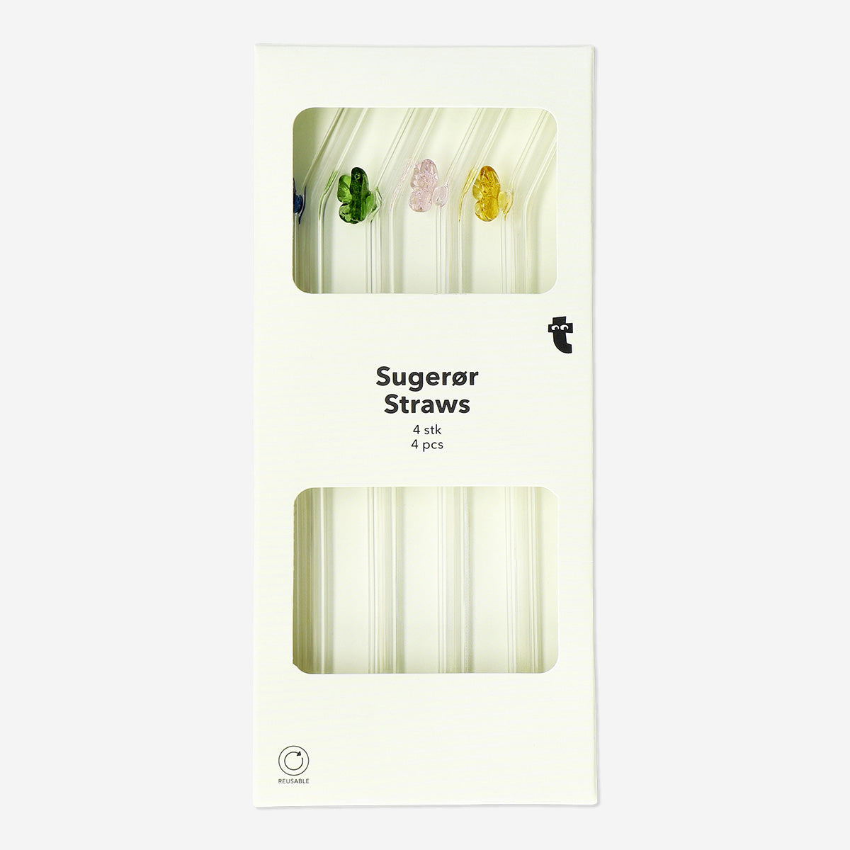 STRAWS 2PCS SET GLASS W BUTTERFLY DESIGN EMBOSSED