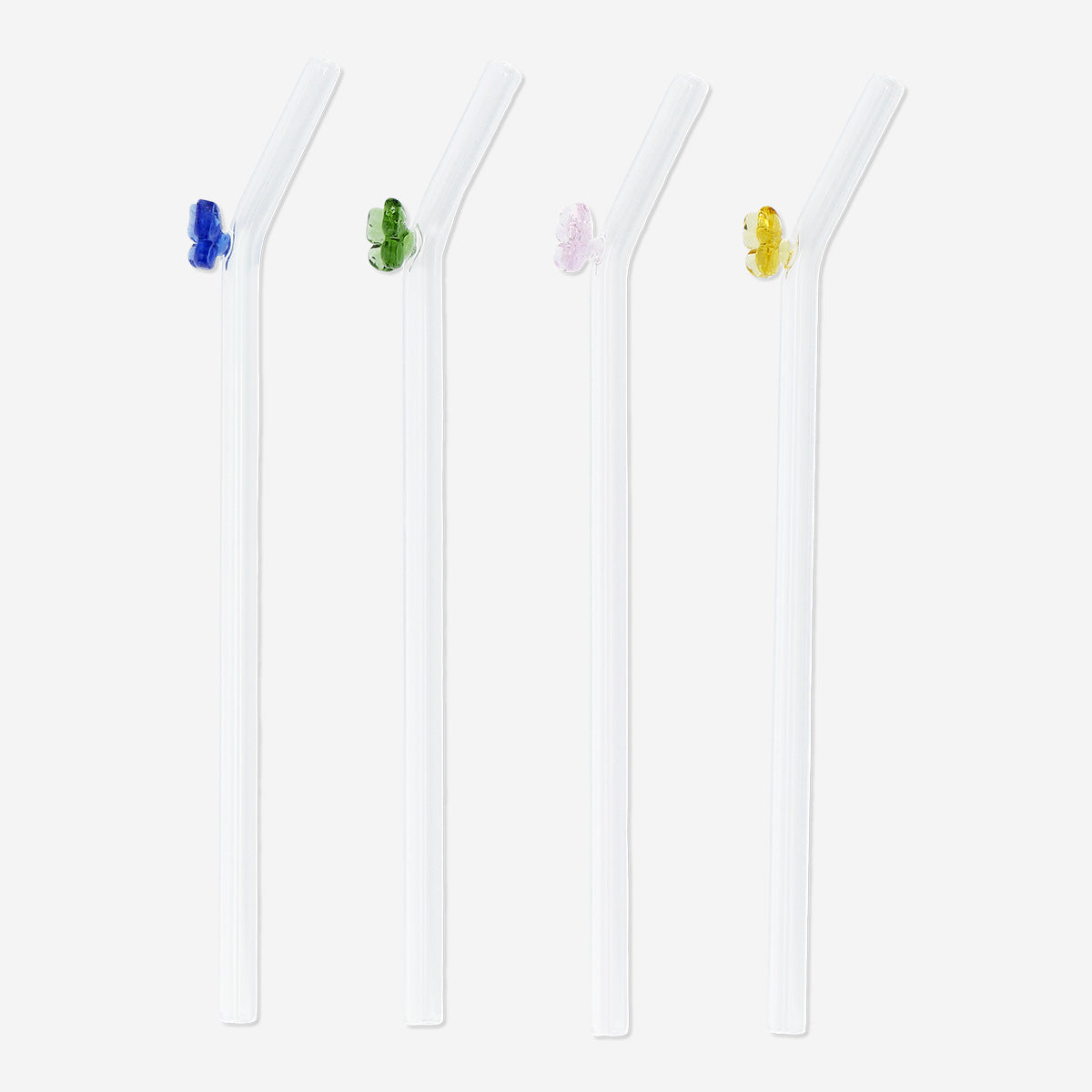 STRAWS 2PCS SET GLASS W BUTTERFLY DESIGN EMBOSSED