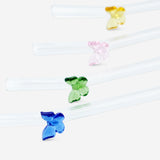 STRAWS 2PCS SET GLASS W BUTTERFLY DESIGN EMBOSSED
