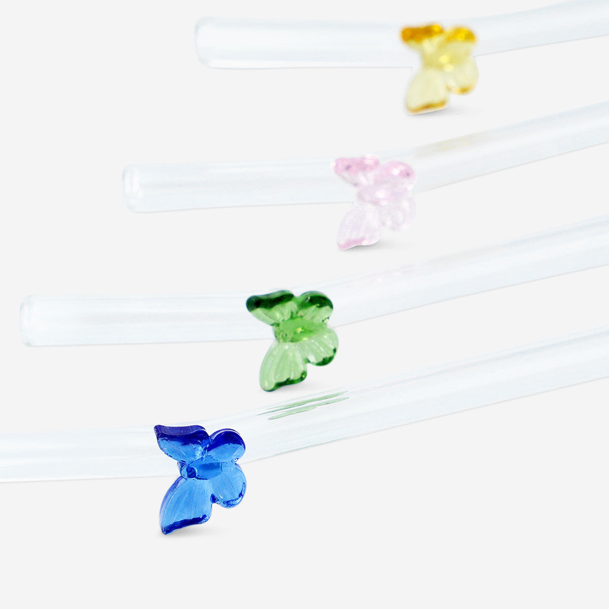 STRAWS 2PCS SET GLASS W BUTTERFLY DESIGN EMBOSSED