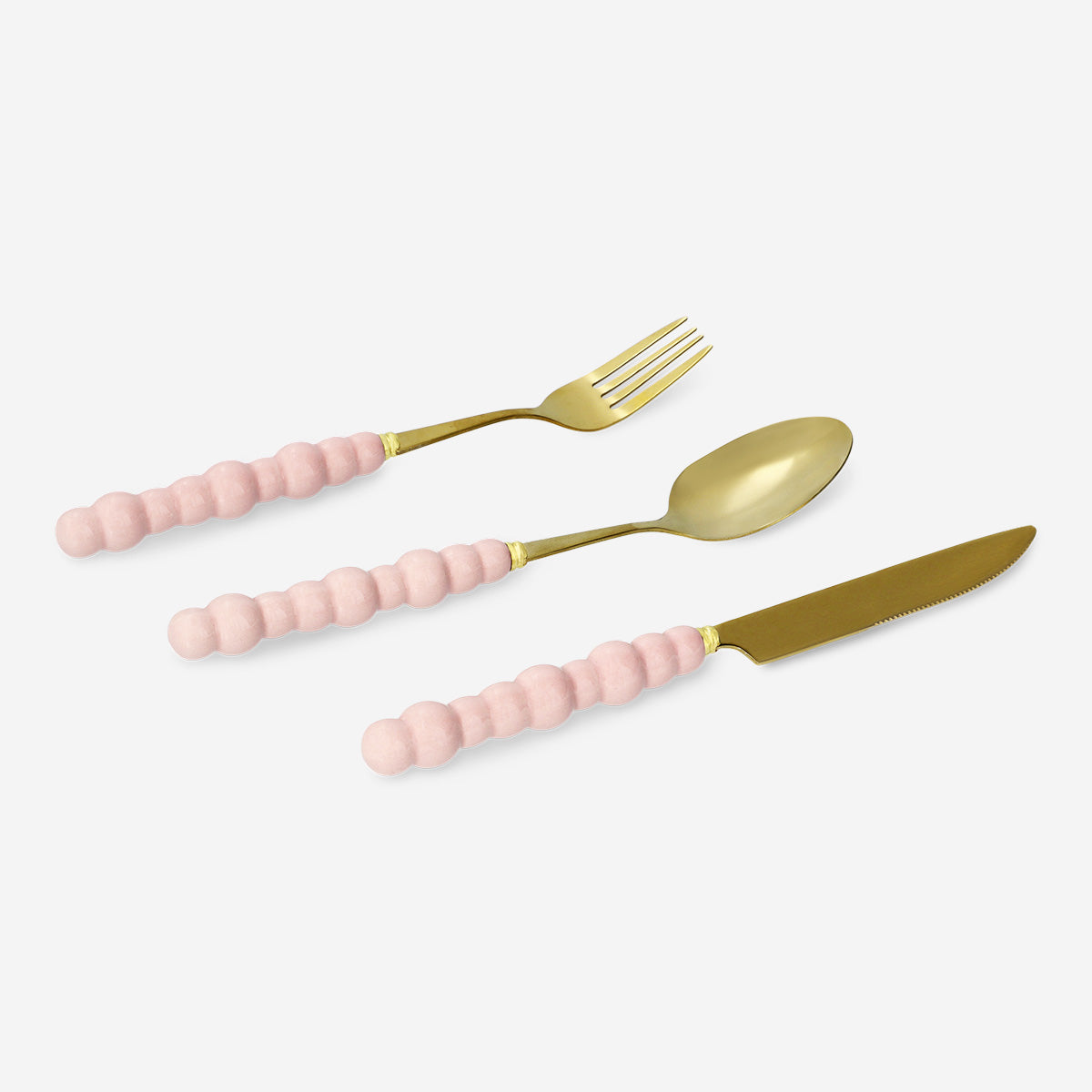 Pembe Tek Kişilik Gold Çatal Kaşık Bıçak Seti