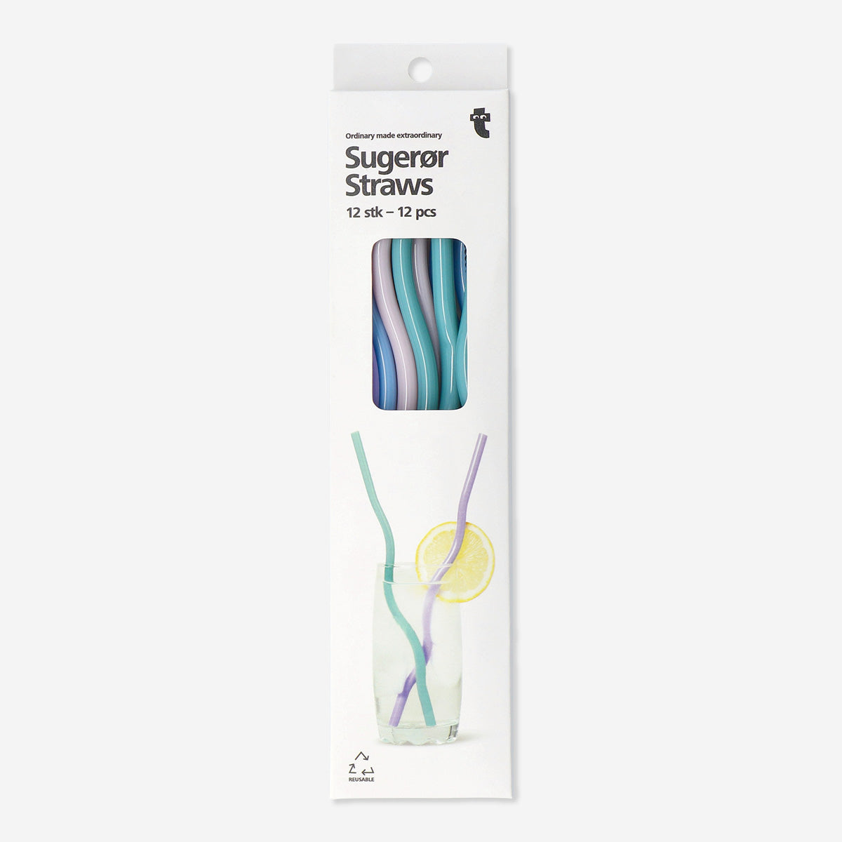 REUSABLE STRAWS SWIRL SOLID COLORS 12 PCS