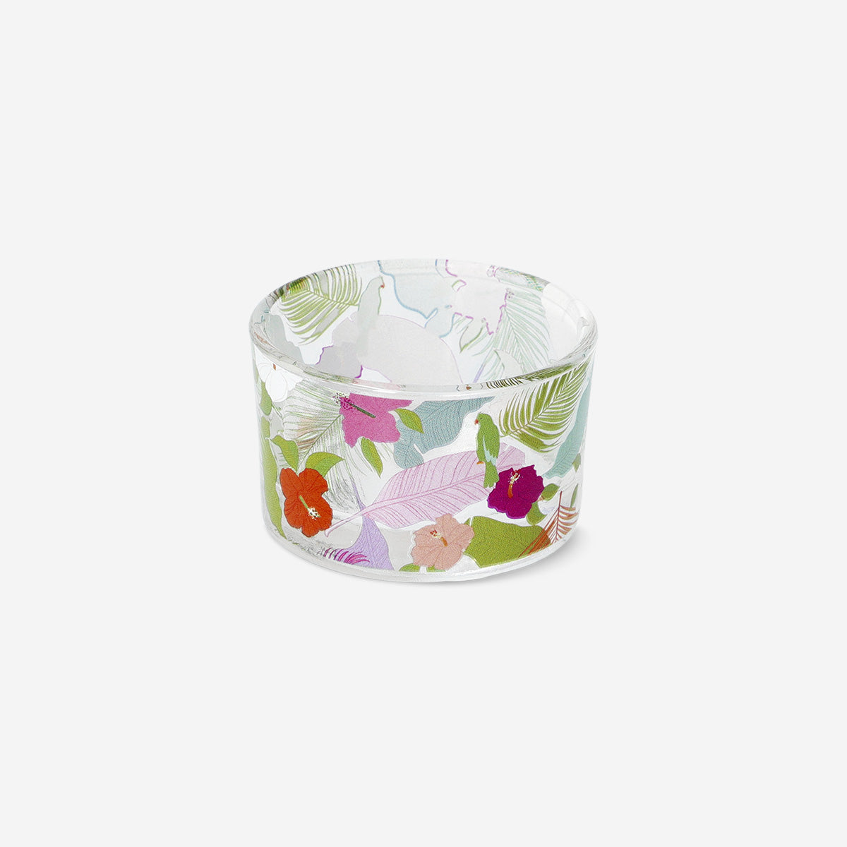 Tropikal Desenli Cam Tealight Mumluk