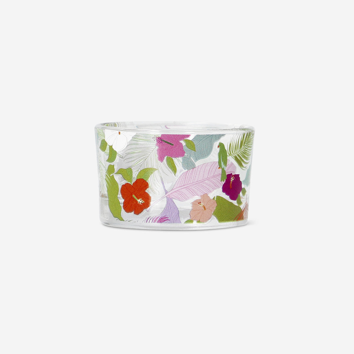 Tropikal Desenli Cam Tealight Mumluk
