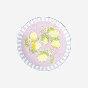 Sarı Limon Desenli Çizgili Seramik Küçük Tabak
