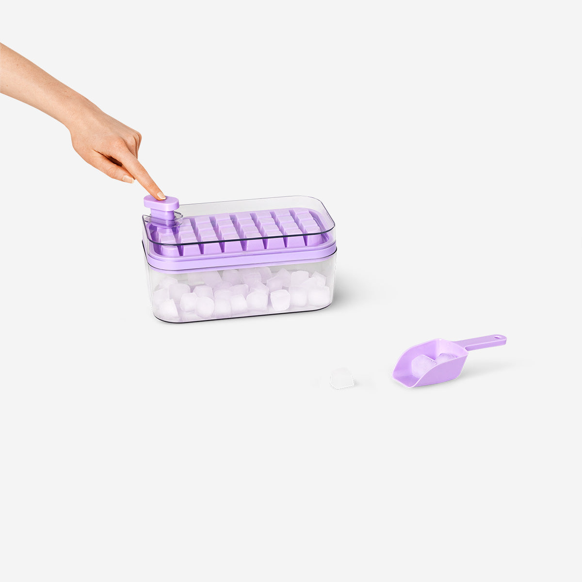 ICE CUBE TRAY AND STORAGE BOX WITH LID AND SHOVEL INSIDE BOX