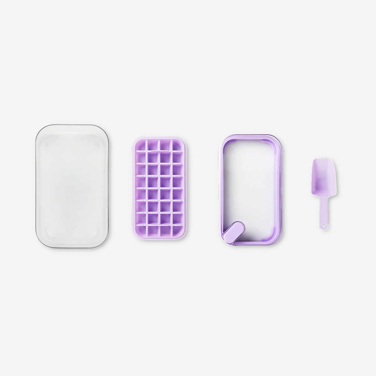 ICE CUBE TRAY AND STORAGE BOX WITH LID AND SHOVEL INSIDE BOX