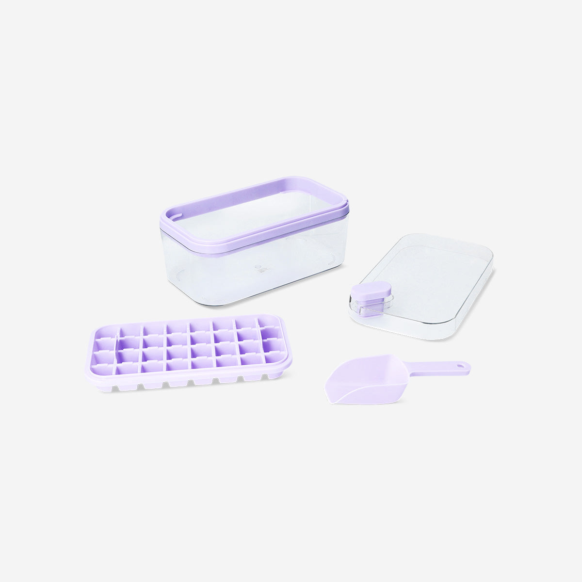 ICE CUBE TRAY AND STORAGE BOX WITH LID AND SHOVEL INSIDE BOX