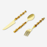 3 Parça Gold Bambu Saplı Çatal Kaşık Bıçak Seti