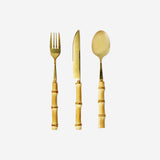 3 Parça Gold Bambu Saplı Çatal Kaşık Bıçak Seti
