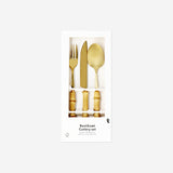 3 Parça Gold Bambu Saplı Çatal Kaşık Bıçak Seti