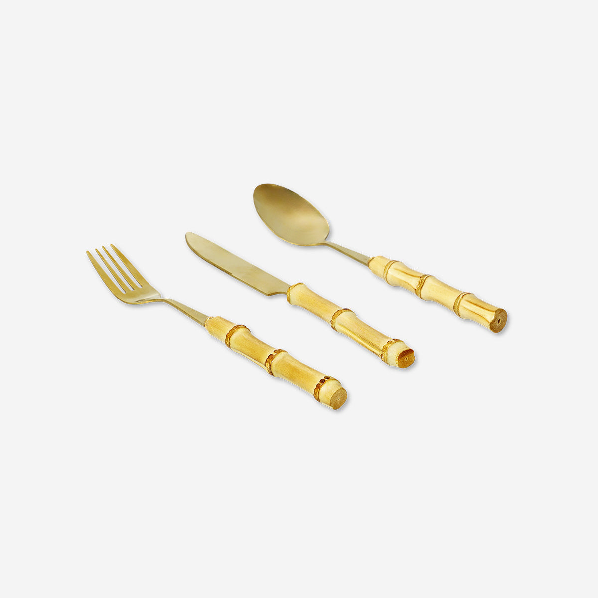3 Parça Gold Bambu Saplı Çatal Kaşık Bıçak Seti