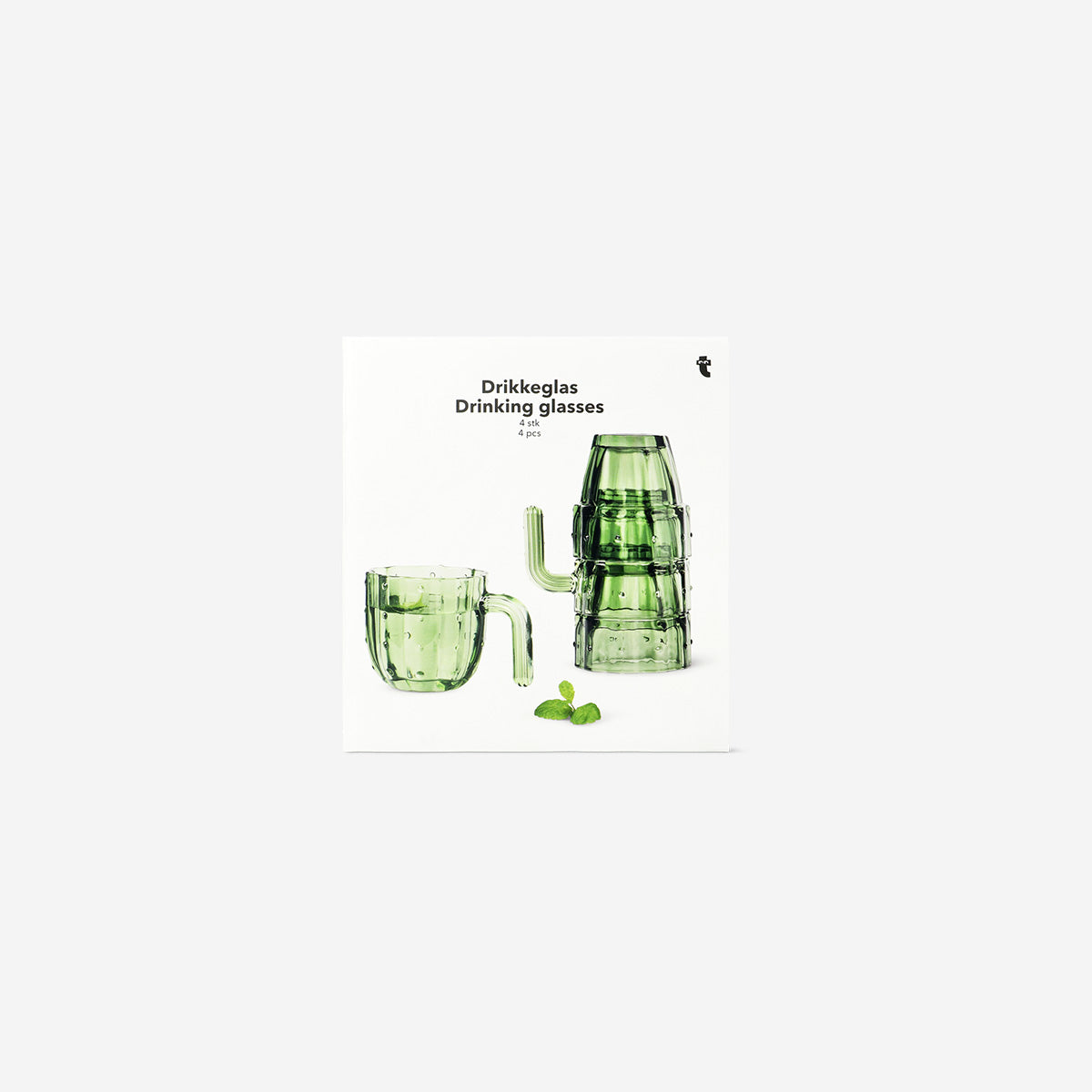 DRINKING GLASS 4PCS CACTUS SHAPE GREEN