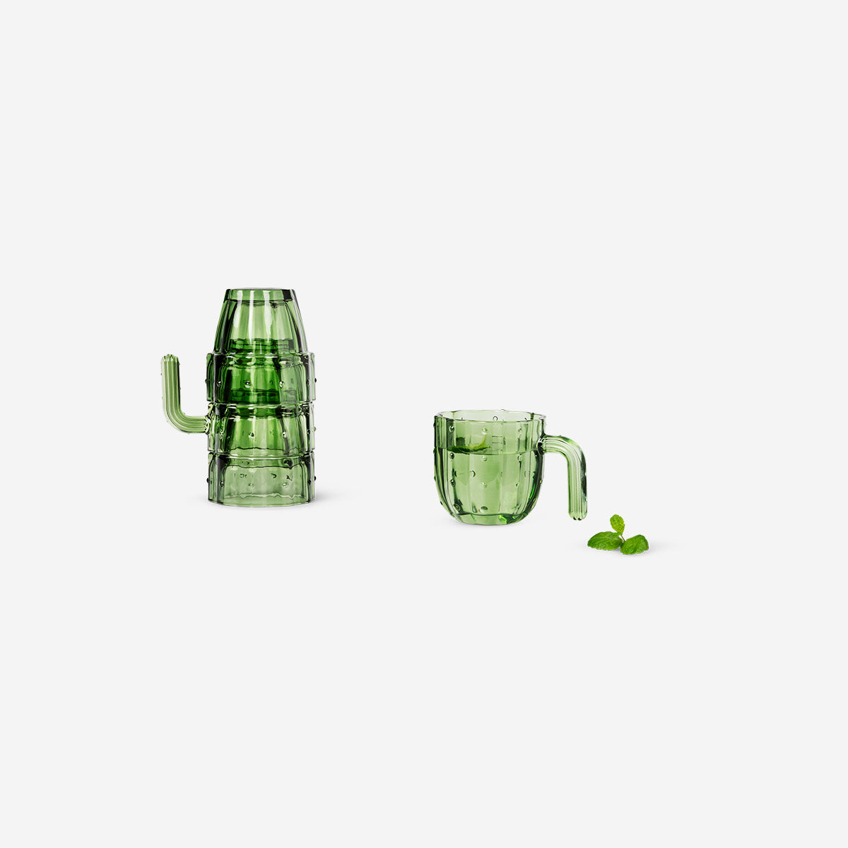 DRINKING GLASS 4PCS CACTUS SHAPE GREEN