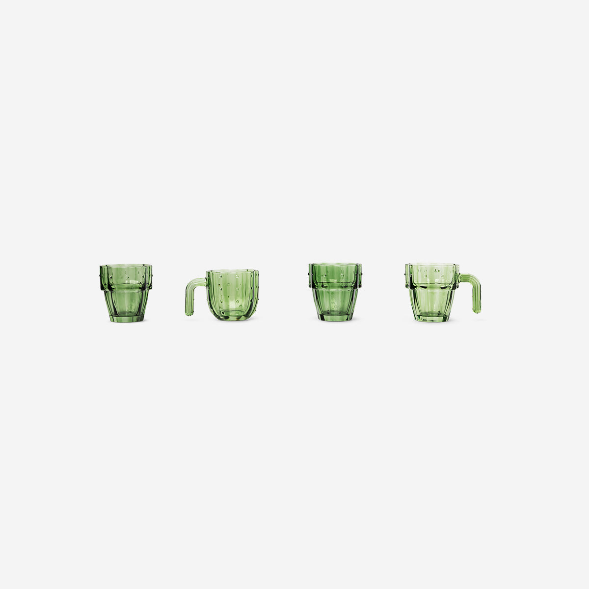 DRINKING GLASS 4PCS CACTUS SHAPE GREEN