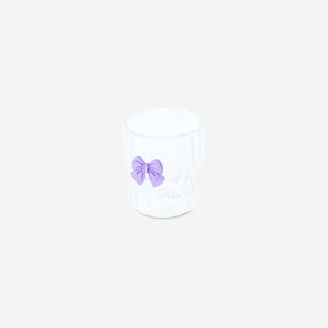 DRINKING GLASS WITH EMBOSSED PURPLE BOW OUTSIDE
