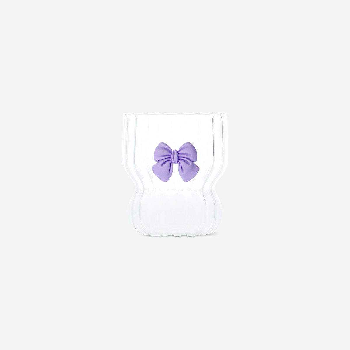 DRINKING GLASS WITH EMBOSSED PURPLE BOW OUTSIDE