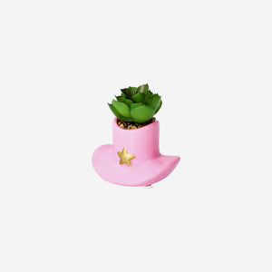 Pembe Kovboy Şapkasında Yapay Bitki