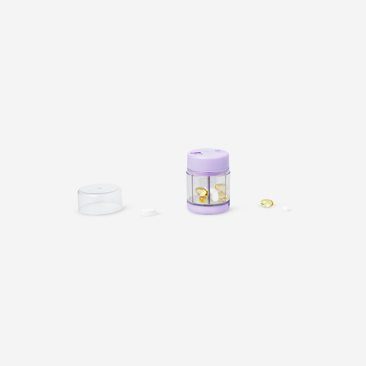 CASE FOR PILLS ROUND W SEPARATE ROOMS AND DISPENSER