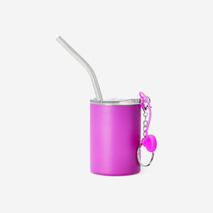 Pembe Metal Pipetli Kapaklı Bardak Anahtarlık