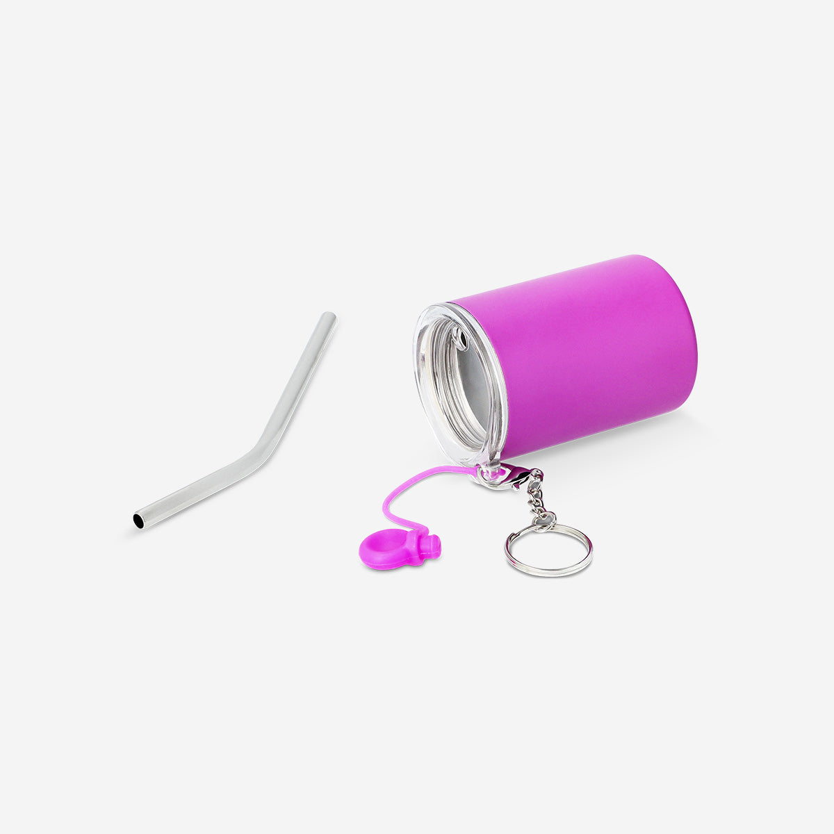 Pembe Metal Pipetli Kapaklı Bardak Anahtarlık