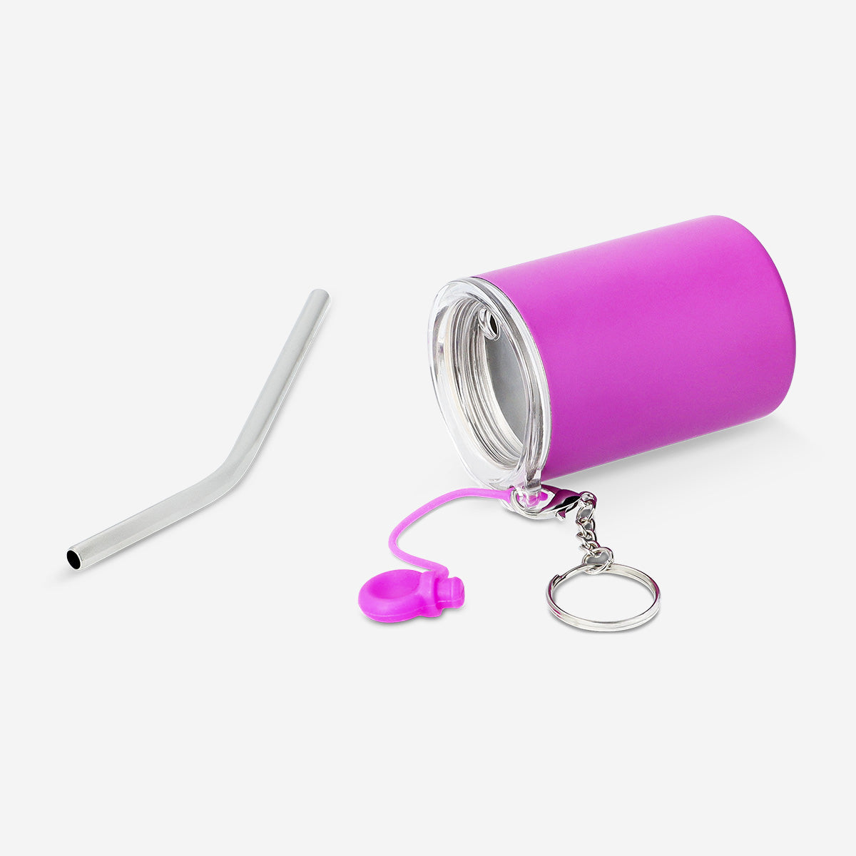 Pembe Metal Pipetli Kapaklı Bardak Anahtarlık
