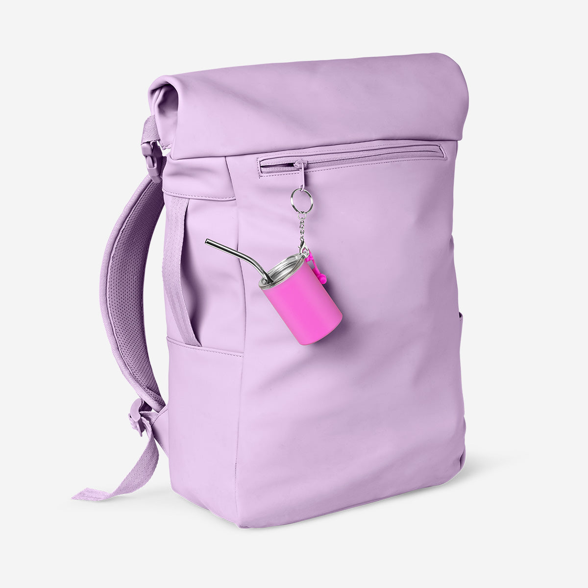Pembe Metal Pipetli Kapaklı Bardak Anahtarlık